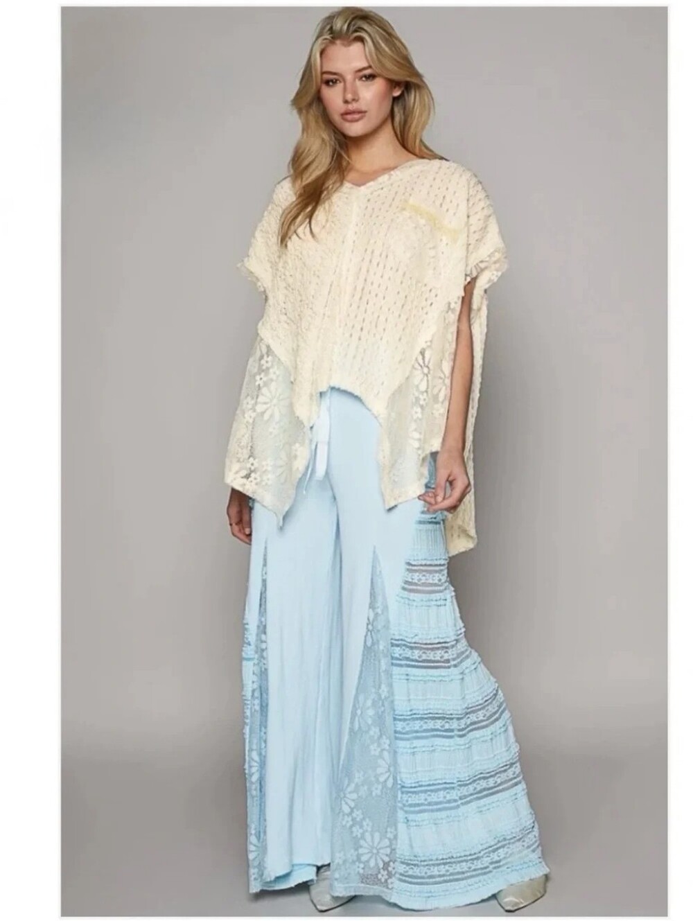 POL Light Blue Wide-Leg Lace Panel Pants Sz S - Picture 7 of 14